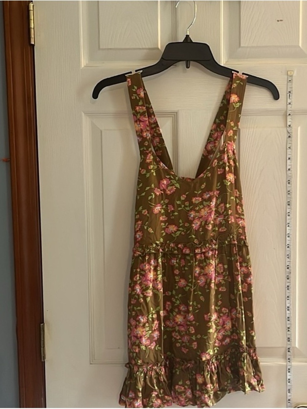 Olive Green Floral Sundress with Pink Flowers